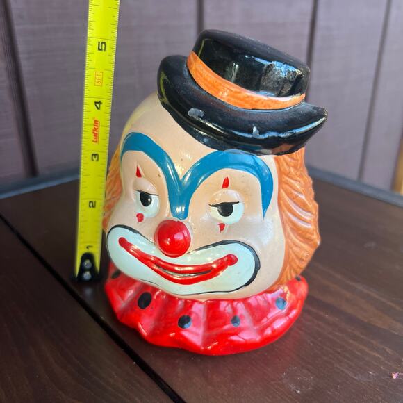 Vintage 70s Circus Clown Bank Cold Paint Ceramic Made in Taiwan Dopamine Kitsch - Picture 6 of 9
